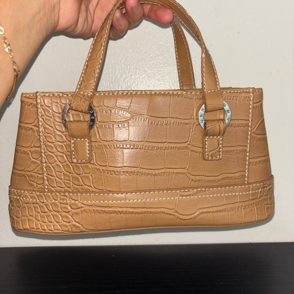 Tommy Hilfiger Tan Crocodile-Embossed Satchel - Picture 1 of 13